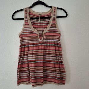Free people striped knit tank top pink orange tan size M